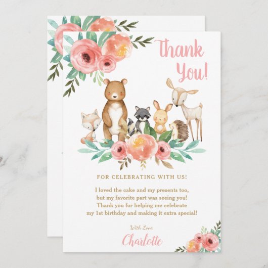 フローラカワイイ森の動物少女誕生パーティー サンキューカード (正面/裏面)