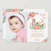 フローラカワイトウッドランド動物少女誕生日写真 サンキューカード (正面/裏面)