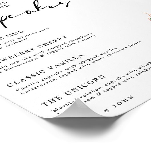 フローラカーネーションのカップケーキメニュ結婚ーの看板 ポスター (角)