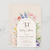 フローラガーデンお洒落アーチベージュ31誕生日 招待状 (正面/裏面)