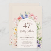 フローラガーデンお洒落アーチベージュ47誕生日 招待状 (正面/裏面)
