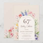フローラガーデンお洒落アーチベージュ67誕生日 招待状 (正面/裏面)