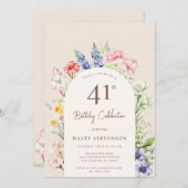 フローラガーデンアーお洒落チベージュ41番目誕生日 招待状 (正面/裏面)
