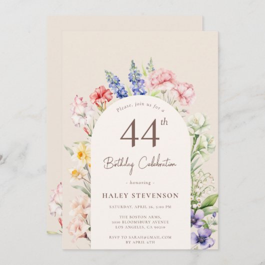 フローラガーデンアーお洒落チベージュ44誕生日 招待状 (正面/裏面)