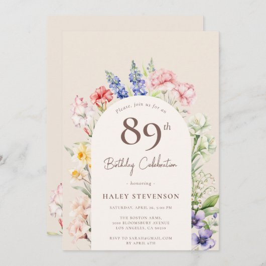 フローラガーデンアーお洒落チベージュ89誕生日 招待状 (正面/裏面)