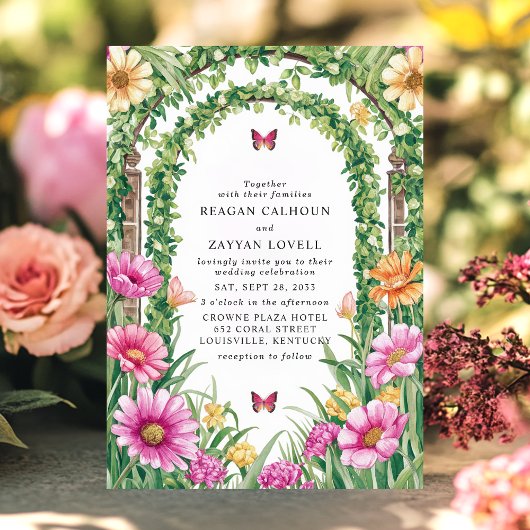フローラガーデンアーチウェイとバタフライ結婚ズ 招待状