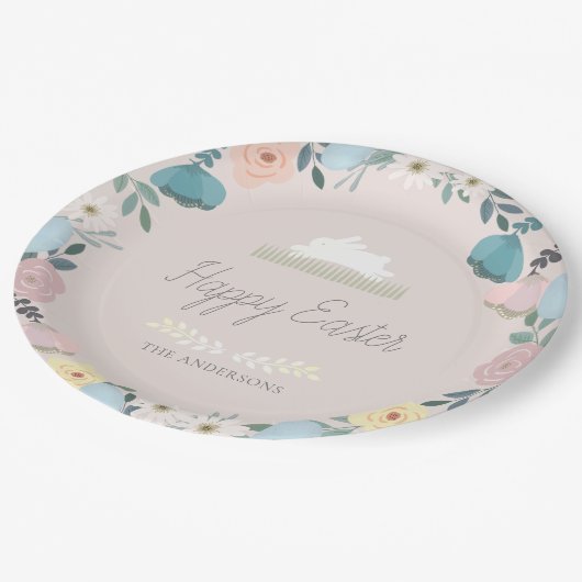 フローラガーデンイースターバニーエッグピンク ペーパープレート (アングル)