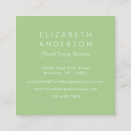 フローラガーデンウォーターカラー縁どグリーン スクエア名刺 (裏面)