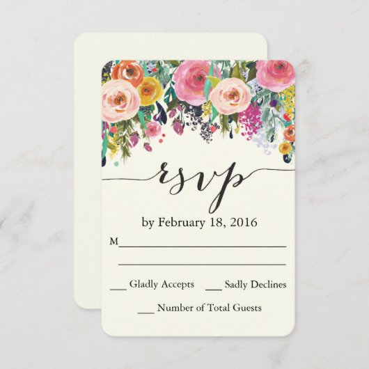 フローラガーデンウォーターカラーRSVPカード 出欠カード (正面/裏面)