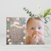 フローラガーデンウッドバニーガール写真1st誕生日 招待状 (スタンド正面)