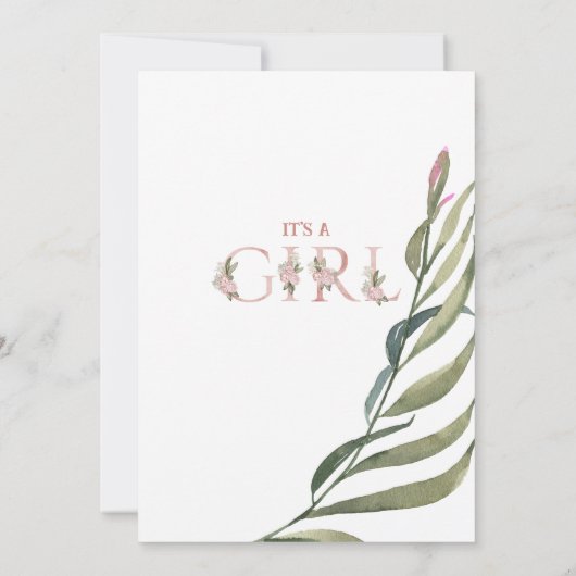 フローラガーデンエレガント赤面ピンクガールベビーシャワー 招待状 (裏面)