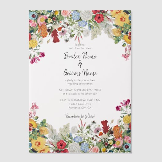 フローラガーデンカラフルフラワーズ結婚式招待状 ベラム紙招待状 (正面)