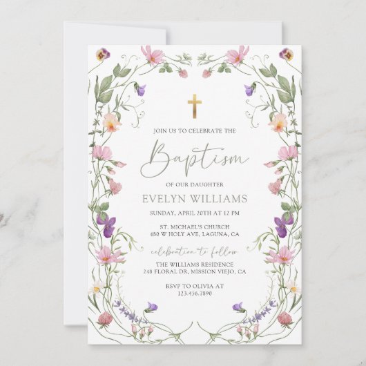 フローラガーデンガールバプテスマと《キリスト教》洗礼式や命名式写真 招待状 (正面)