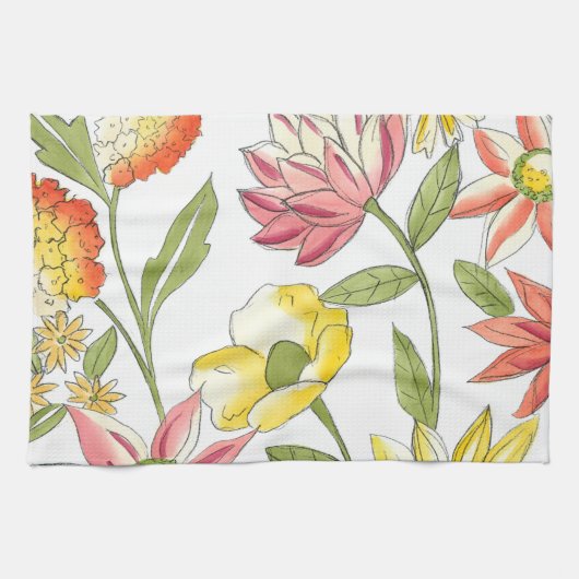 フローラガーデンデザイン(白い背景) キッチンタオル (横)