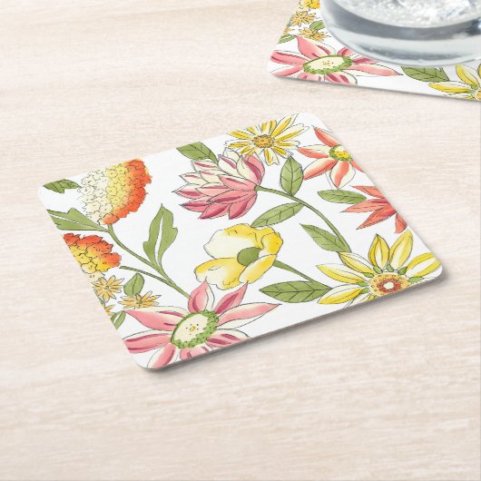 フローラガーデンデザイン（白い背景） スクエアペーパーコースター (アングル)