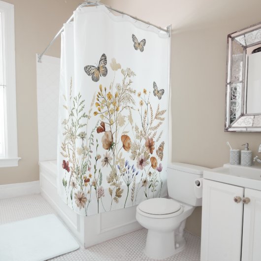 フローラガーデンバスルーム、バタフライ シャワーカーテン (インサイチュ)