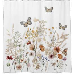 フローラガーデンバスルーム、バタフライ シャワーカーテン