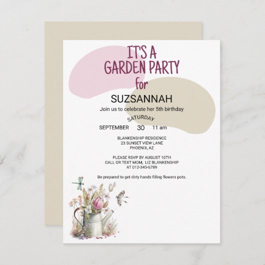 フローラガーデンバタフライトンボ水色 招待状 (正面/裏面)