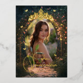 フローラガーデンバタフライフォトブルゴーニュキンセアニェラ 箔招待状 (正面)