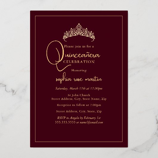 フローラガーデンバタフライフォトブルゴーニュキンセアニェラ 箔招待状 (裏面)