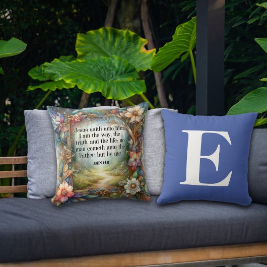 フローラガーデンパス聖なる書物、 経典ブルーモノグラム クッション