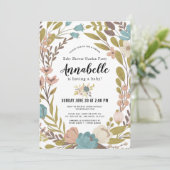 フローラガーデンパーティーホワイトバーチャルベビーシャワー 招待状 (スタンド正面)