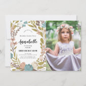 フローラガーデンパーティーホワイトフォト誕生日招待 招待状 (正面)
