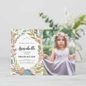 フローラガーデンパーティーホワイトフォト誕生日招待 招待状 (スタンド正面)