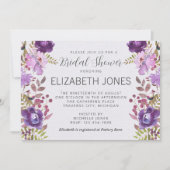フローラガーデンパープルバイオレットラベンダーブライダルシャワー 招待状 (正面)