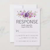 フローラガーデンパープルバイオレットラベンダー結婚ズ 出欠カード (正面)