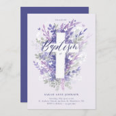 フローラガーデンパープルリーフクロスベビーバプテスマ 招待状 (正面/裏面)