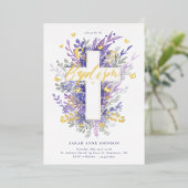 フローラガーデンパープルリーフクロスベビーバプテスマ 箔招待状 (立ち正面)