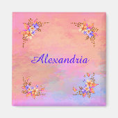 フローラガーデンピンクの水の色をパーソナライエレガントズ マグネット (正面)