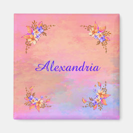 フローラガーデンピンクの水の色をパーソナライエレガントズ マグネット