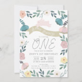 フローラガーデンピンクバニーガール1st誕生日 招待状 (正面)