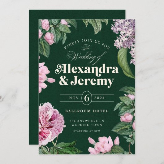 フローラガーデンピンク&グリーン結婚式招待状 招待状 (正面/裏面)