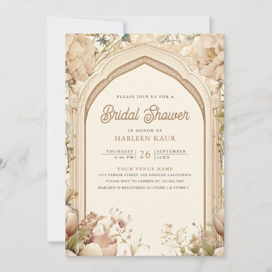 フローラガーデンピーコックスインディアンパレスブライダルシャワー 招待状 (正面)