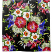 フローラガーデンフラワーナリカス葉白い赤 シャワーカーテン (正面)