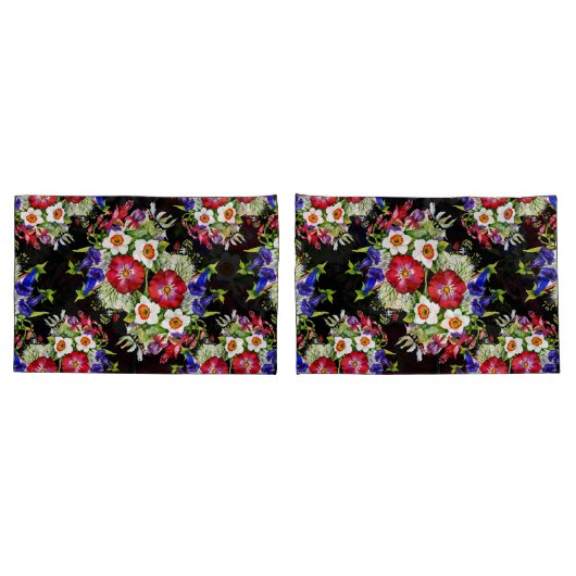 フローラガーデンフラワーナリカス葉白い赤 枕カバー (バックセット)