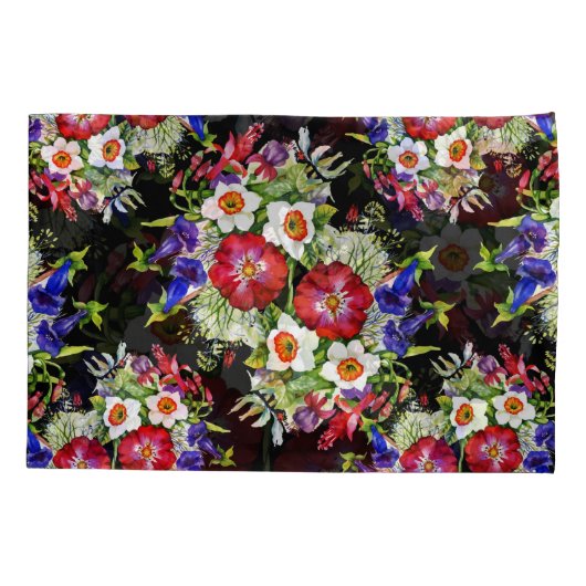 フローラガーデンフラワーナリカス葉白い赤 枕カバー (裏面-左)