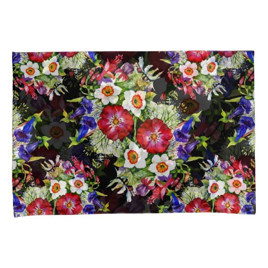 フローラガーデンフラワーナリカス葉白い赤 枕カバー (正面右)