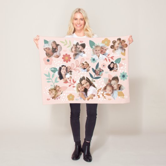 フローラガーデンフラワーファミリーフォトフレームコラージュ フリースブランケット (インサイチュ)