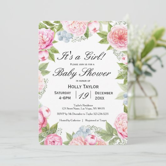 フローラガーデンベパーソナライズされたイビーシャワー招待状 招待状 (スタンド正面)