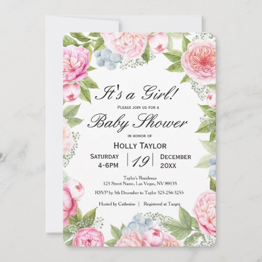 フローラガーデンベパーソナライズされたイビーシャワー招待状 招待状 (正面)