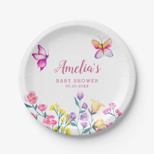 フローラガーデンベビーシャワーバタフライテーマ ペーパープレート (正面)