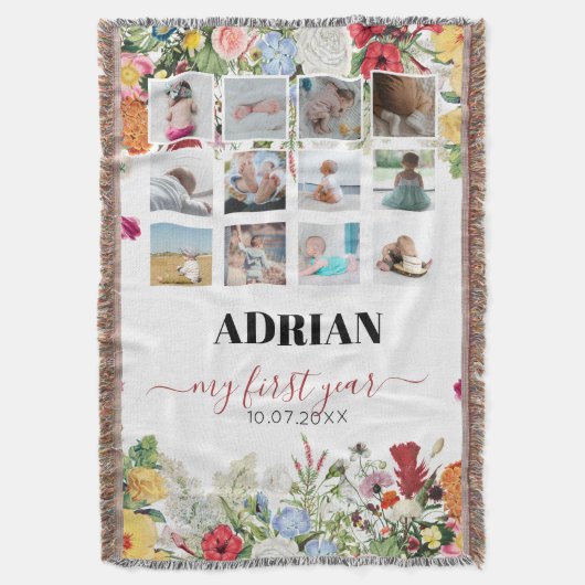 フローラガーデンベビー1年目の写真コラージュ スローブランケット (正面縦)