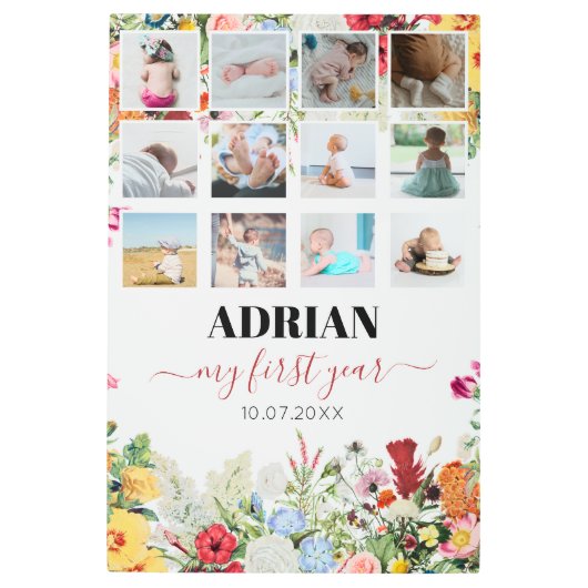 フローラガーデンベビー1年目の写真コラージュ メタルプリント (正面)