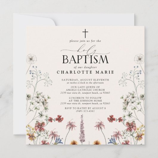 フローラガーデンホーリーバプテスマ水彩野花 招待状 (正面)