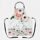 フローラガーデンボタニカルフラワーウォーターカラーグリーン エプロン (正面)