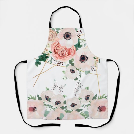 フローラガーデンボタニカルフラワーウォーターカラーグリーン エプロン (正面)